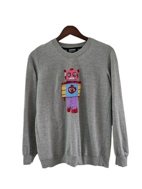 Markus Lupfer Sequins Robot Sweatshirt Sweater Top Size Medium Womens Cotton